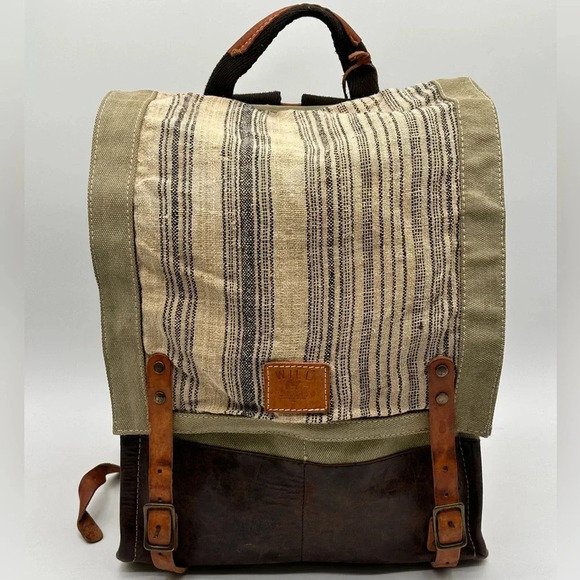 Will Leather Goods River Dome Rucksack Backpack Canvas Leather Multi Color - Picture 2 of 16